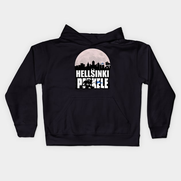 Helsinki Skyline at night Kids Hoodie by Perkele Shop